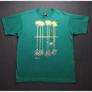 Vintage 90s Florida Art Tee Tshirt Palm Trees‎ Green Single Stitch Mens XL USA